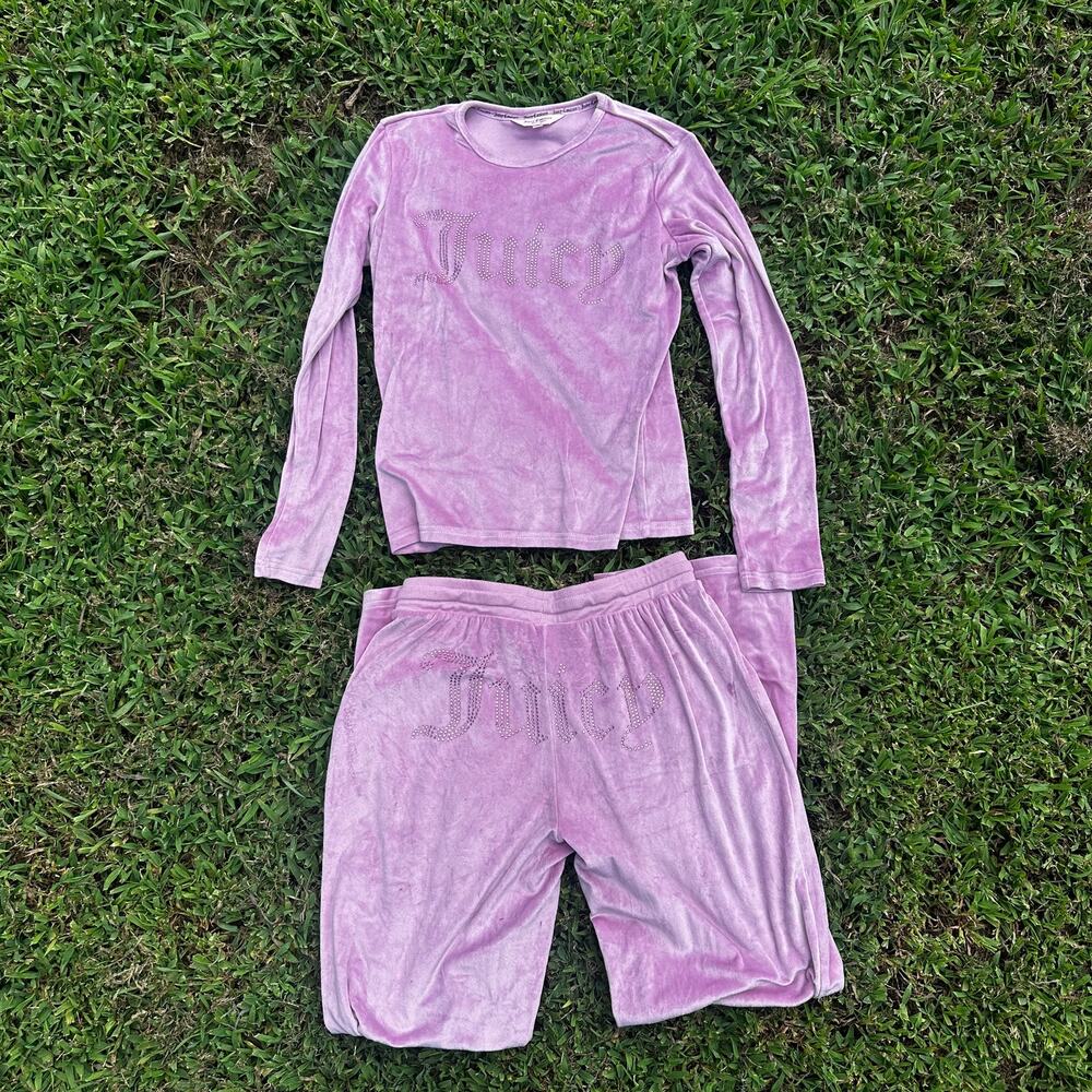 Juicy Couture Pink Velour Rhinestone Logo Sleep Set Small Y2K Lounge Pajamas